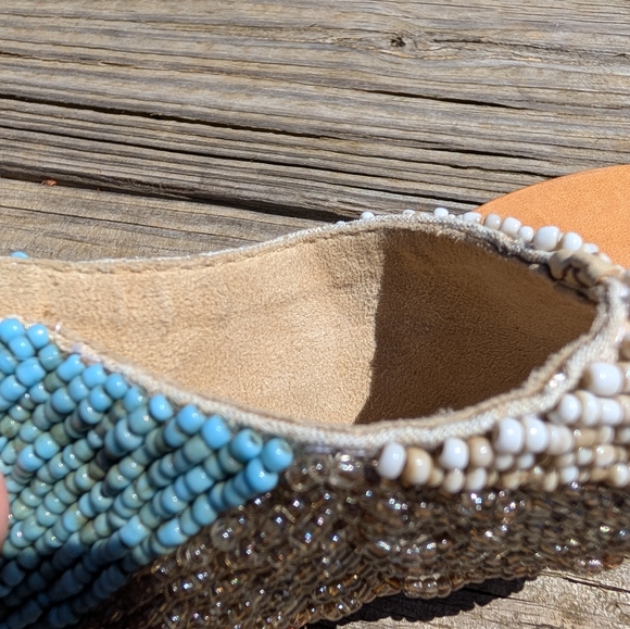 Cocobelle Blue And Silver Beaded Tan Sandals Size 8 - Picture 6 of 8